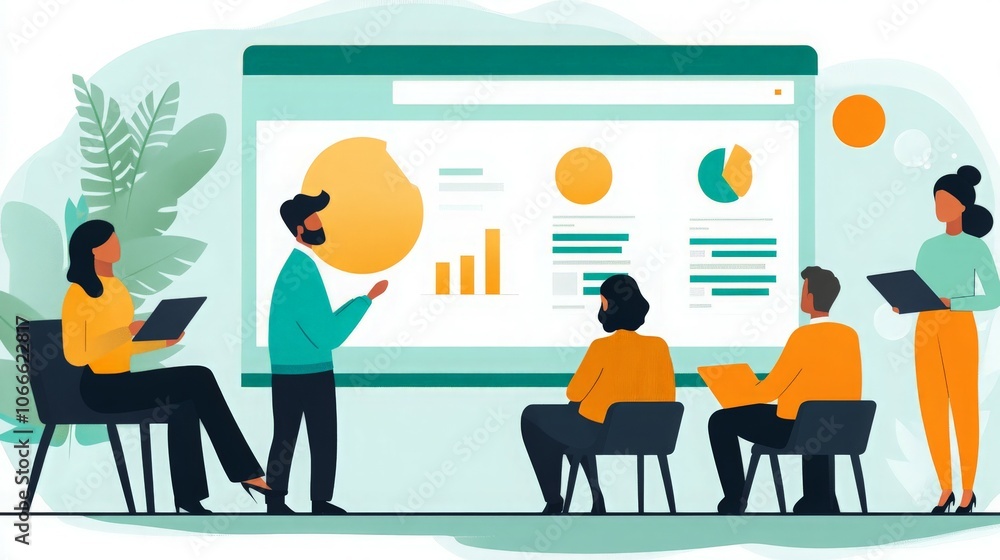 Business Presentation with Charts and Graphs on Screen Business Presentation with Charts and Graphs on Screen
