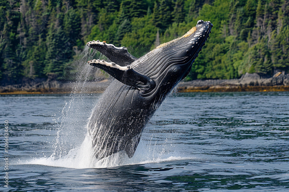 Fototapeta premium Fantastically beautiful majestic huge whale in ocean