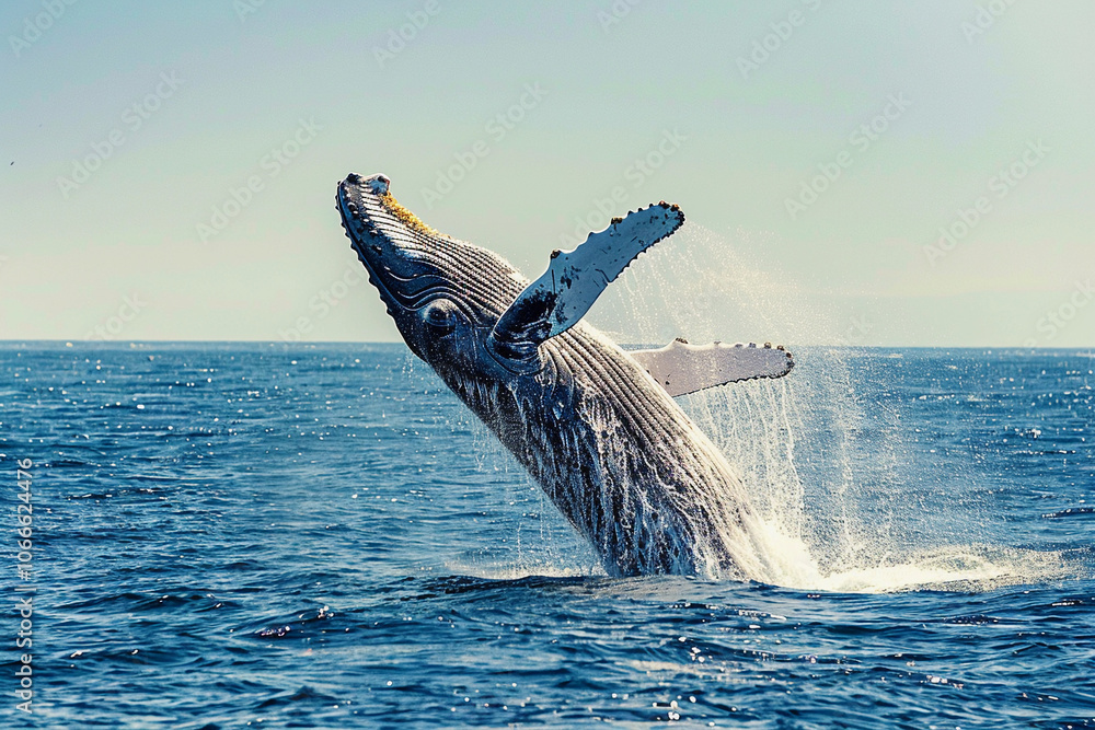 Fototapeta premium Fantastically beautiful majestic huge whale in ocean