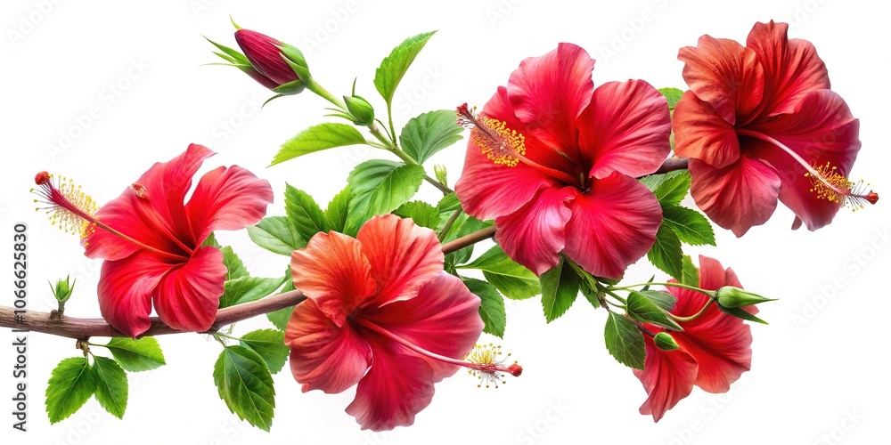 Long exposure blurs hibiscus and rose petals, showcasing intricate details on a branch. Long exposure blurs hibiscus and rose petals, showcasing intricate details on a branch.
