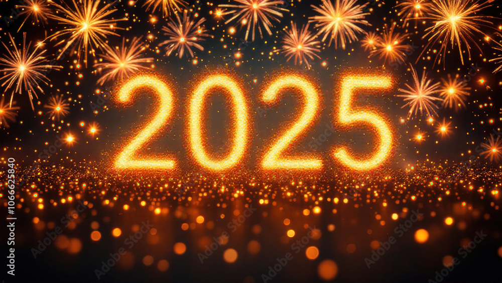 Bright fireworks celebrating New Year 2025 with sparkling lights Bright fireworks celebrating New Year 2025 with sparkling lights