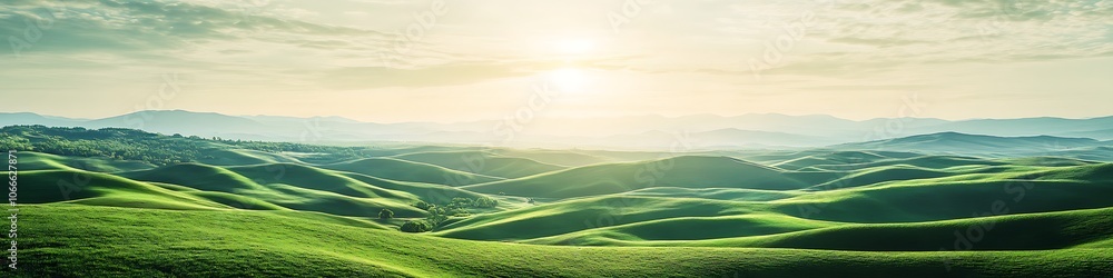 An endless horizon of green rolling hills symbolizing the shared future of peace and unity An endless horizon of green rolling hills symbolizing the shared future of peace and unity