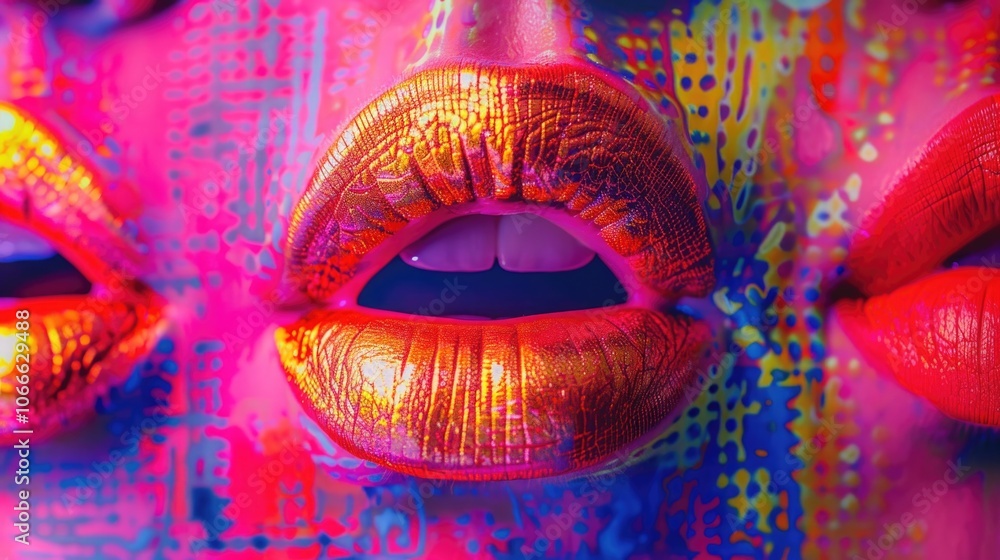Close-up shot of a person's mouth with red lipstick applied Close-up shot of a person's mouth with red lipstick applied
