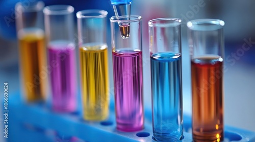 Image of a biomanufacturing specialist wearing gloves and protective clothing preparing a biomaterial in a test tube photo