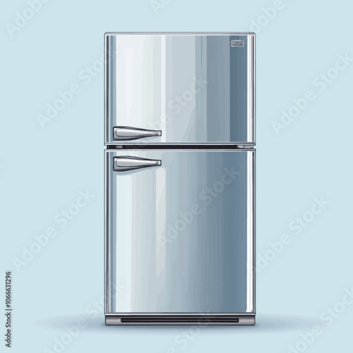 Refrigerator. Realistic vector illustration isolated on blue background.
