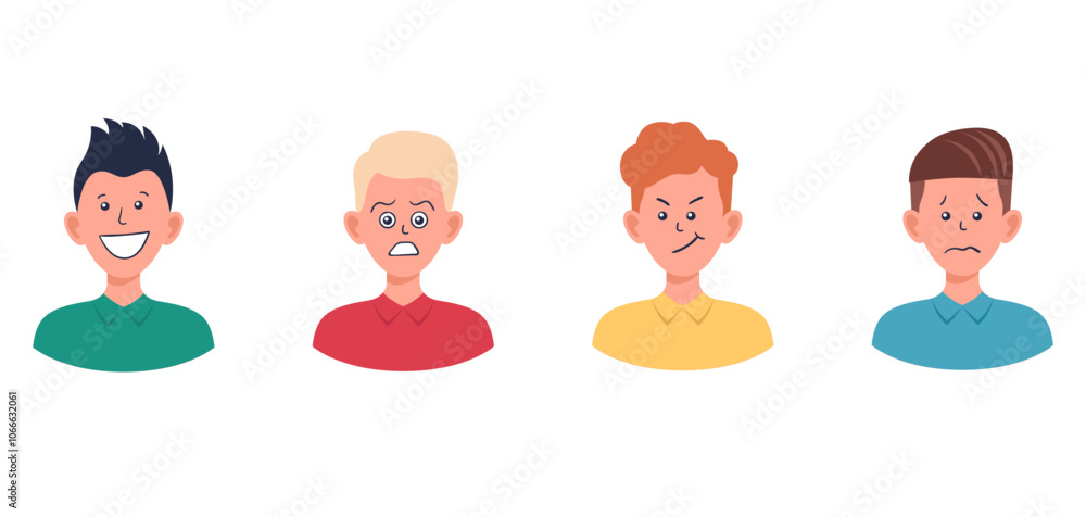 Portraits of man. Boy Avatar. Male emotions. Portraits of man. Boy Avatar. Male emotions.