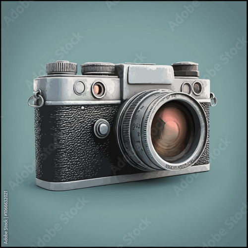 Retro camera on a blue background. 3d rendering, 3d illustration. 