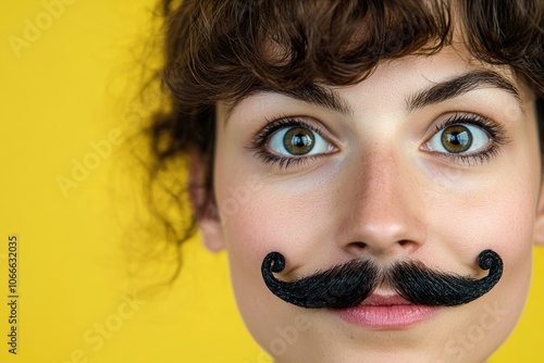 A person wearing a false moustache, for costume or play