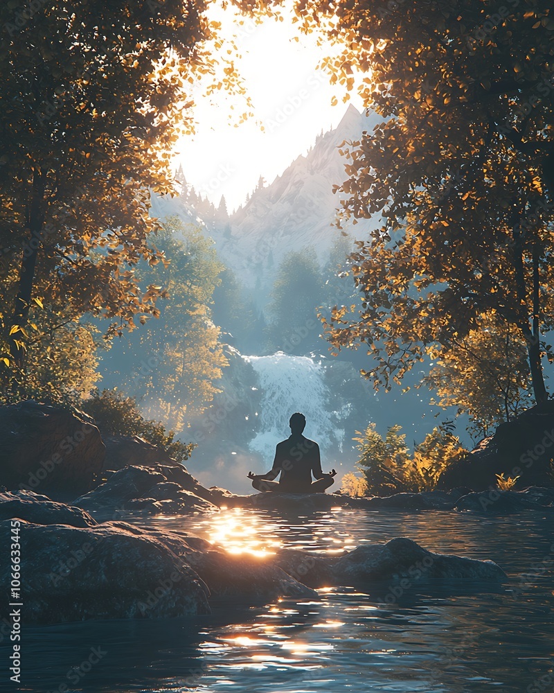Finding Inner Peace: Meditation by the Waterfall in Nature Finding Inner Peace: Meditation by the Waterfall in Nature