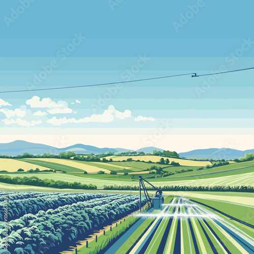 Rural landscape with field and blue sky. Vector illustration for your design 