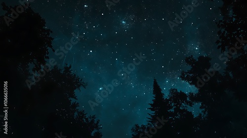 A Starry Night Sky with Silhouetted Trees