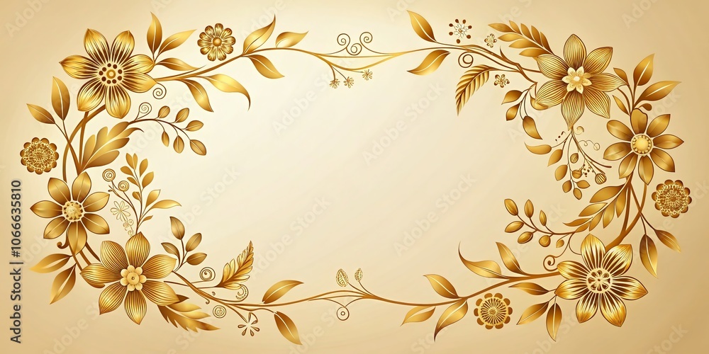 Elegant Gold Floral Frame on Soft Beige Background - Perfect for Invitations, Wall Art, and Digital Designs Elegant Gold Floral Frame on Soft Beige Background - Perfect for Invitations, Wall Art, and Digital Designs