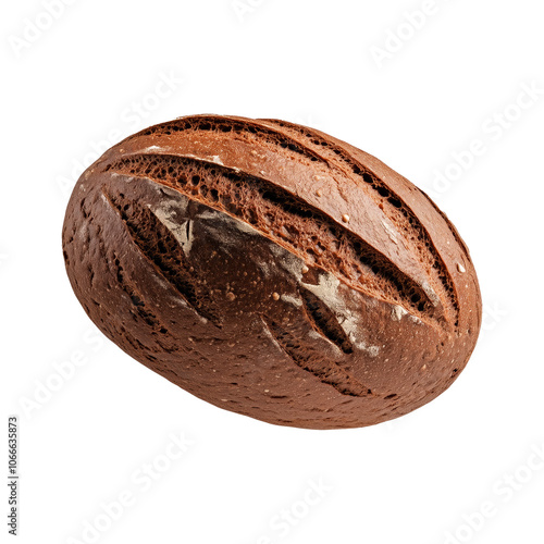 Chocolate Pumpernickel bread loaf, isolated on white transparent background, concept of delicious dessert.