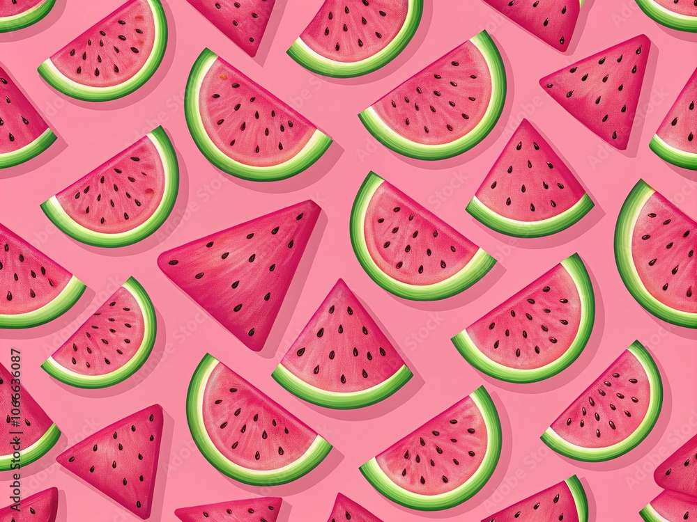 Pink Watermelon Slice Seamless Pattern Cartoon Fruit Print Design Pink Watermelon Slice Seamless Pattern Cartoon Fruit Print Design
