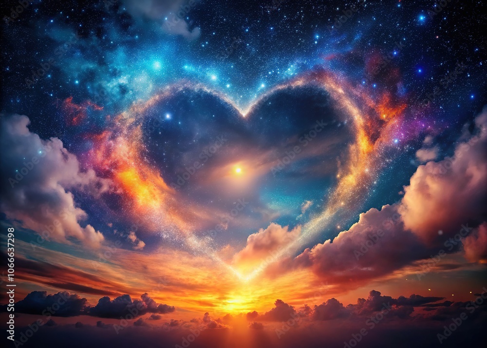 Fototapeta premium Romantic heart, night sky art, AI-generated abstract.