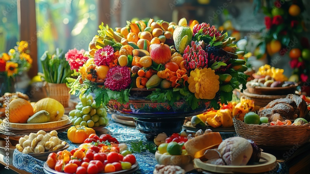 Bouquet of ethnic cuisine on a table for a meal Bouquet of ethnic cuisine on a table for a meal