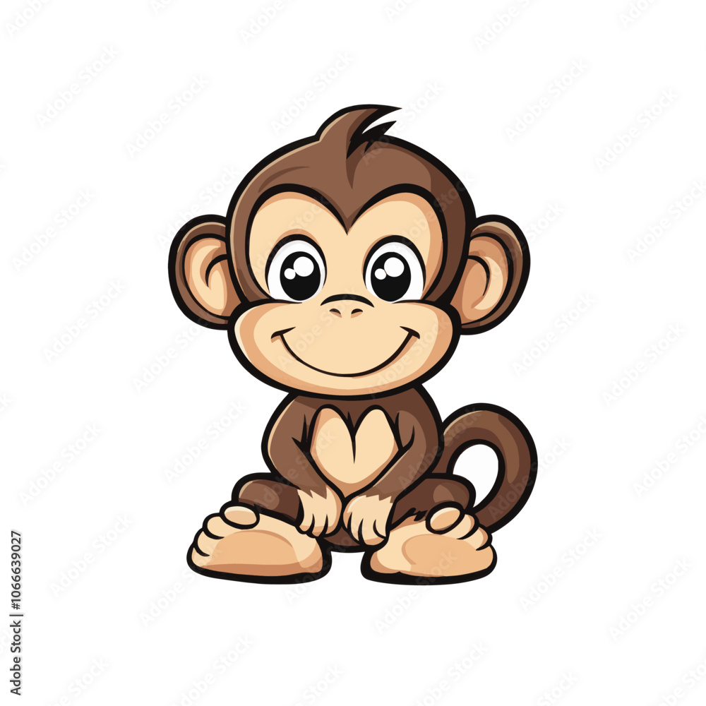 Naklejka premium monkey is a cute smiling on a sitting 