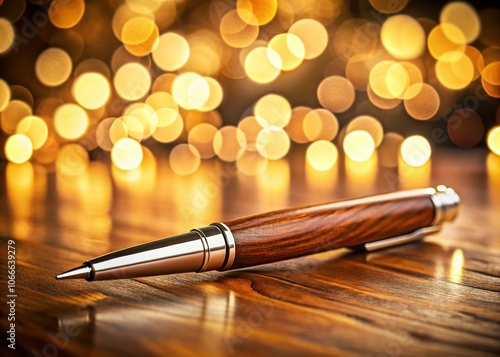 Elegant Wooden Pen with a Fine Point - Bokeh Effect Photography for Writing Instruments, Office Supplies, and Creative Tools