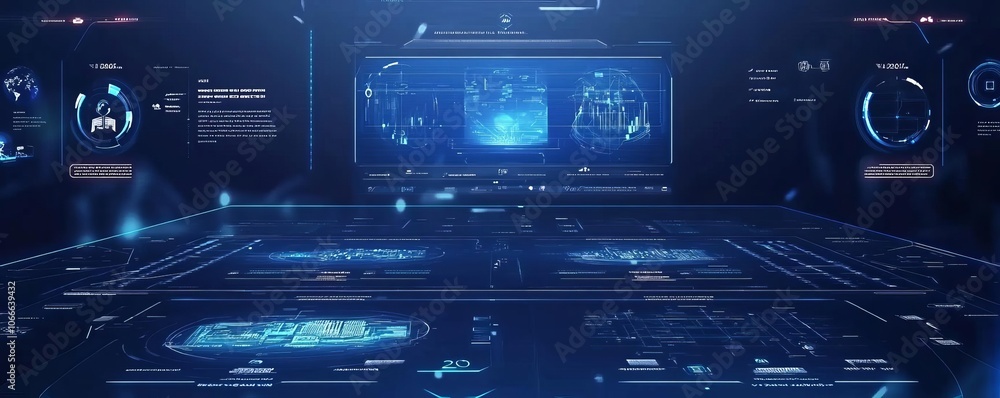 Interactive strategy board with holographic 2025 vision, deep blue background, sleek modern interface Interactive strategy board with holographic 2025 vision, deep blue background, sleek modern interface