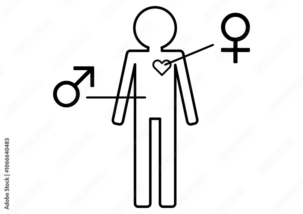 Fototapeta premium 黒の心が女性で体が男性のトランスジェンダーの人物アイコン