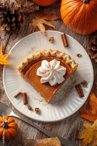 Wallpaper Mural A single slice of pumpkin pie on a white plate, perfect for a cozy dessert or snack Torontodigital.ca
