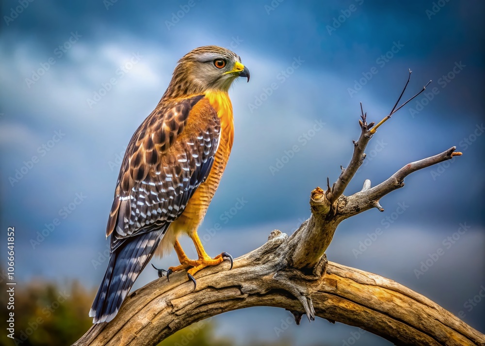 Obraz premium A hawk's silhouette against a skeletal tree, a minimalist nature tableau.