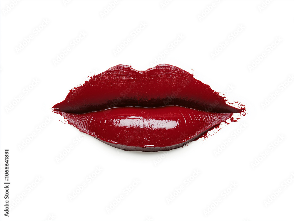 A close up of a red lip with powder on it. Concept of glamour and sophistication, as the red lip is a classic and timeless makeup look A close up of a red lip with powder on it. Concept of glamour and sophistication, as the red lip is a classic and timeless makeup look