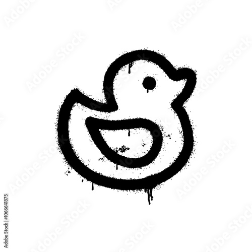 A stylized black duck outline is painted on a white background, featuring contemporary graffiti art