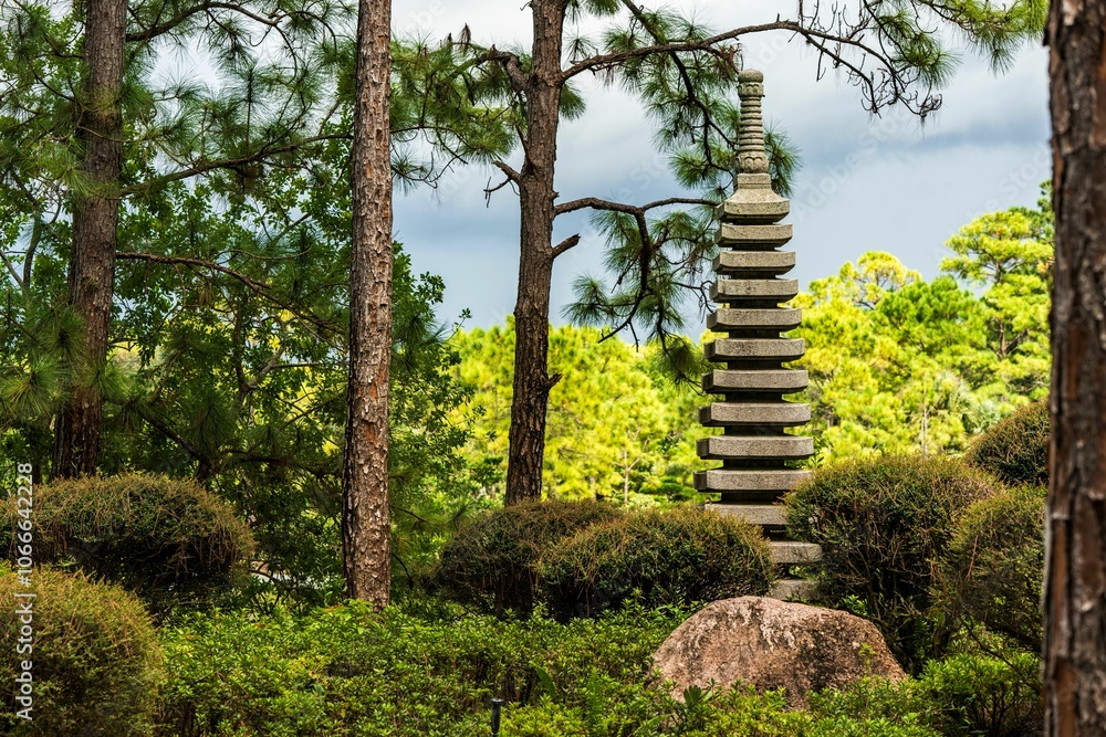 Fototapeta premium Serene Japanese garden with stone pagoda