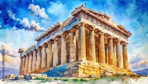 AI's watercolor sketch captures the Parthenon's Athenian grace. photo