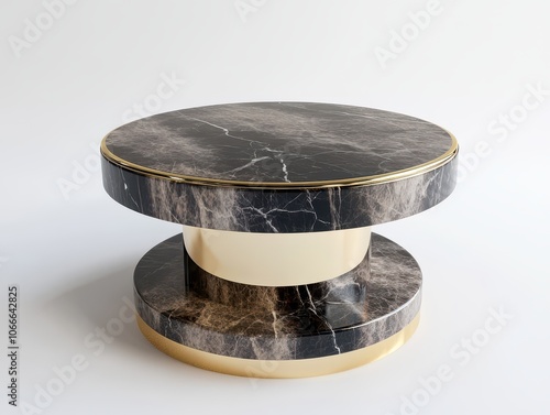 Abstract geometric marble pedestal with gold highlights, luxury display for highend items