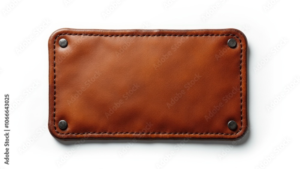 Realistic leather patches mockup on a white background, showcasing texture and high quality for branding Realistic leather patches mockup on a white background, showcasing texture and high quality for branding