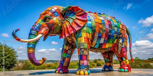 A minimalist portrait captures the poignant beauty of a recycled elephant sculpture.