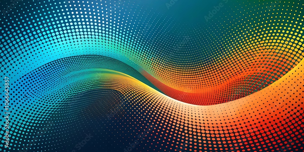 Obraz premium Abstract Wavy Pattern of Colorful Dots on a Dark Background