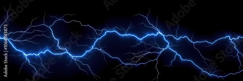 A blue lightning bolt streaks across a black background