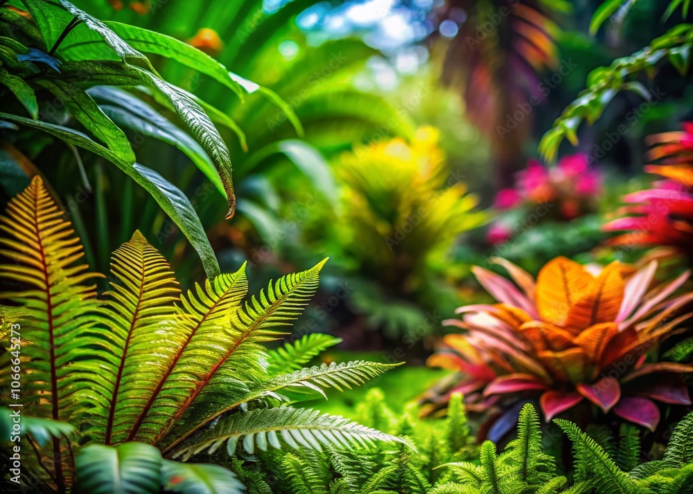 Exotic Fern Leaves in a Tilt-Shift Wonderland - Artistic Background of Lush Greenery and Unique Plant Life for Nature Lovers and Botanical Enthusiasts