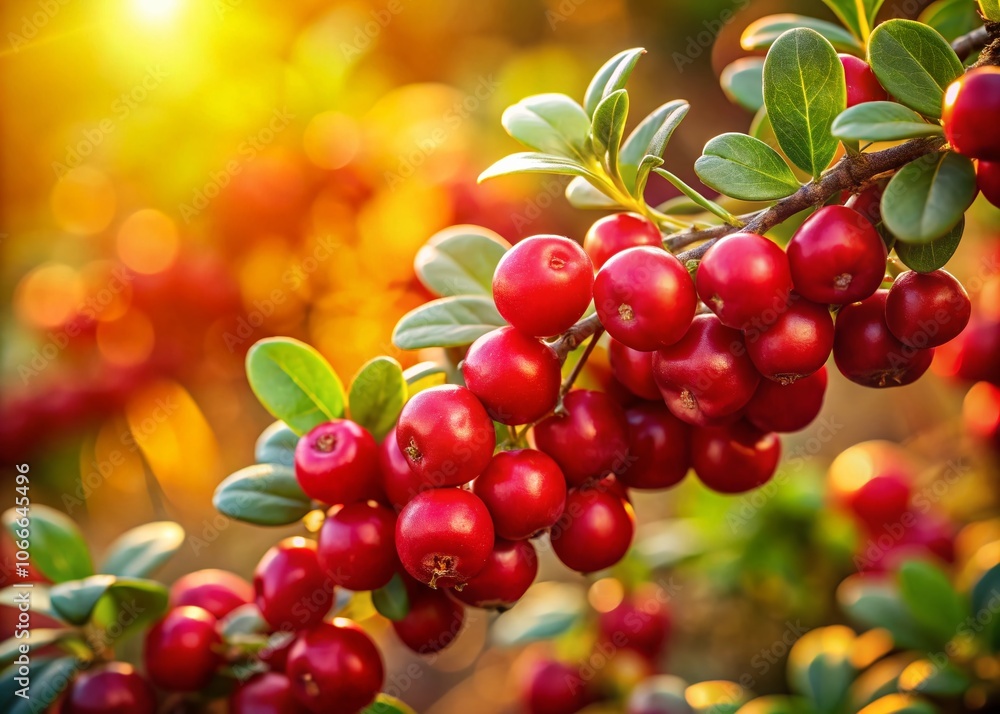 Autumnal lingonberries on branches, blank space. Autumnal lingonberries on branches, blank space.