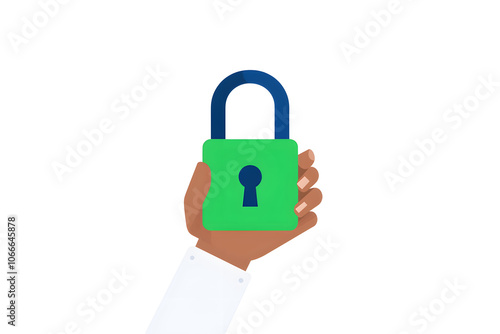 Privacy control, hand holding lock, flat style design illustration