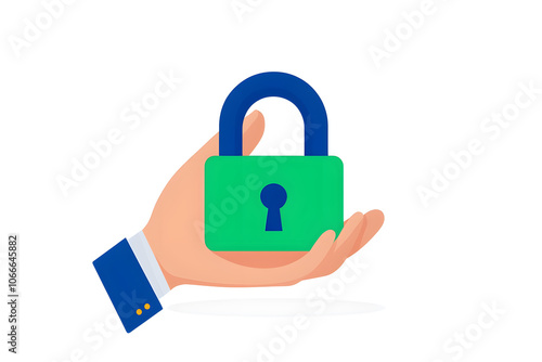 Privacy control, hand holding lock, flat style design illustration