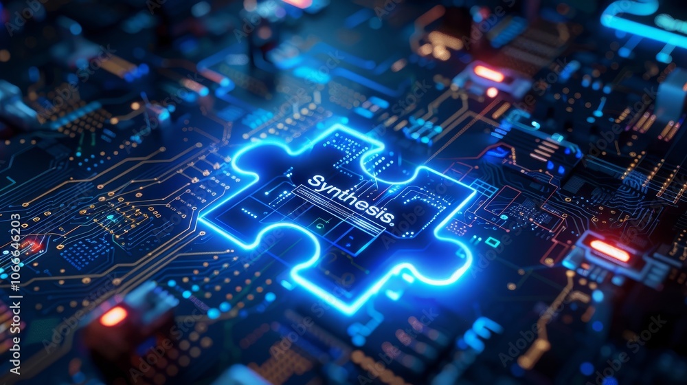 Obraz premium 3d illustration synthesis in board, Software development tool. Business, modern technology, internet and networking 