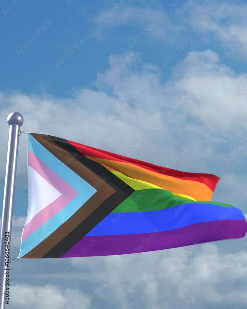 Looping Progress LGBT flag on flagpole