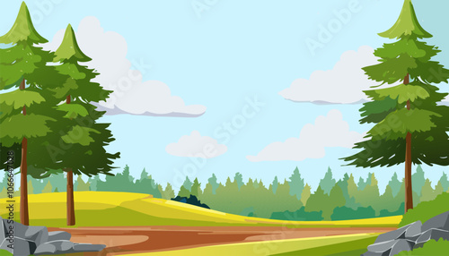Nature landscape background with trees and meadow vector illustration graphic design.