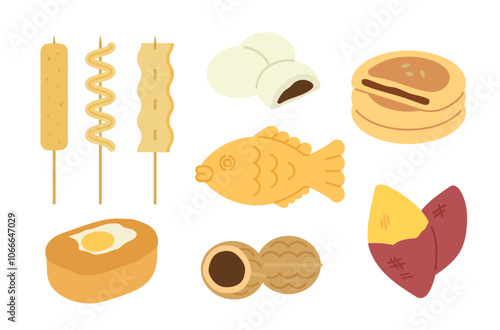 Korean winter snack set illustration. Winter street food collection on white background. Flat style vector clip art.  