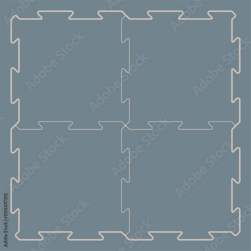 Vector template Illustration of four connected square foam puzzle pieces on a blue background, with prominent rounded joints forming the outline of each piece.