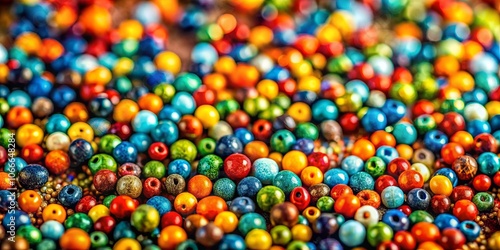 A vibrant and diverse collection of colorful round beads, each displaying unique patterns and textures, creating a captivating visual tapestry.