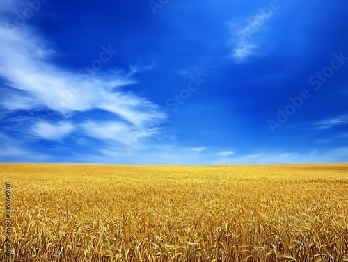 A golden field under a deep blue sky symbolizing abundance and shared peace across nations