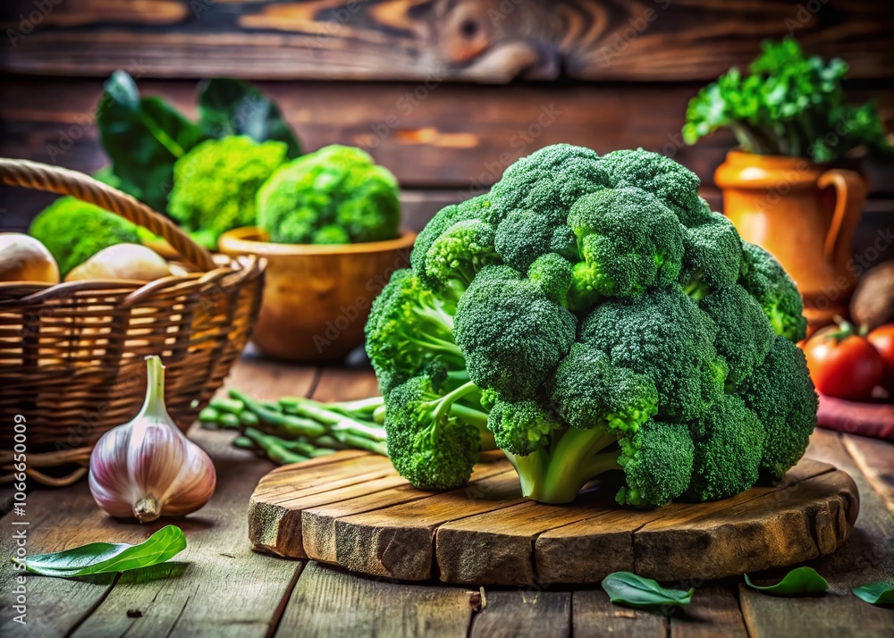 Fresh Broccoli on a Wooden Table - Vibrant Green Vegetable Still Life, Healthy Eating, Organic Produce, Kitchen Decor, Culinary Inspiration, Farm-to-Table Concept, Nutritional Benefits Fresh Broccoli on a Wooden Table - Vibrant Green Vegetable Still Life, Healthy Eating, Organic Produce, Kitchen Decor, Culinary Inspiration, Farm-to-Table Concept, Nutritional Benefits