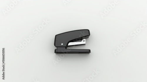 Side view of a black stapler on a light background