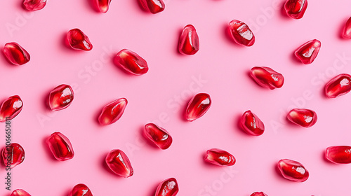 Pomegranate Seeds on Pink Background