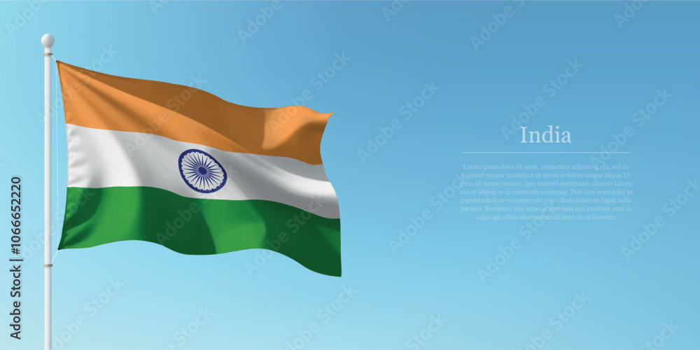 Waving Flag of India Against Clear Blue Sky Copyspace Waving Flag of India Against Clear Blue Sky Copyspace